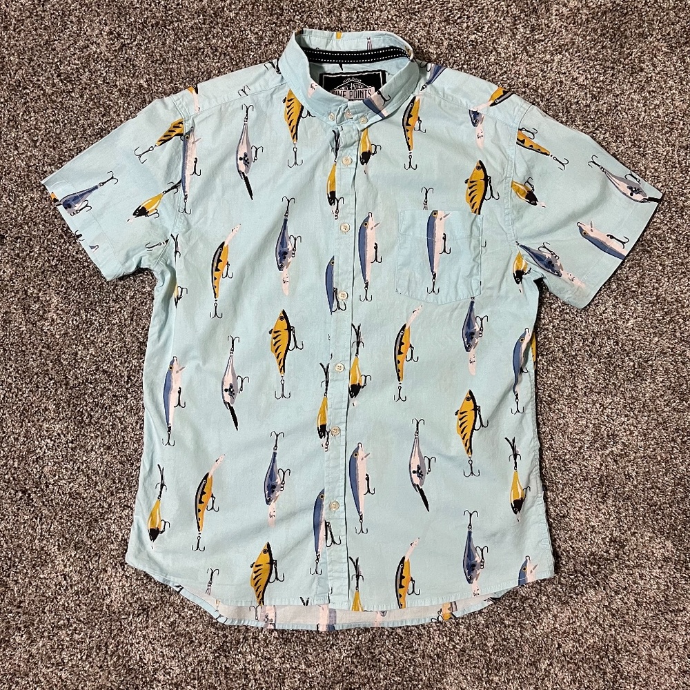 Retro-Design Five Points Men's Short Sleeve Shirt Size M Slim Fit